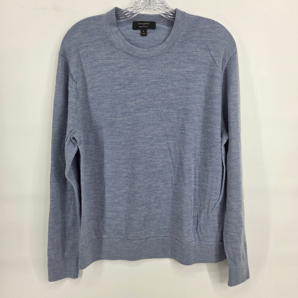 Banana Republic Sweater L Blue Merino Wool Crew Neck Minimalist Preppy Academic